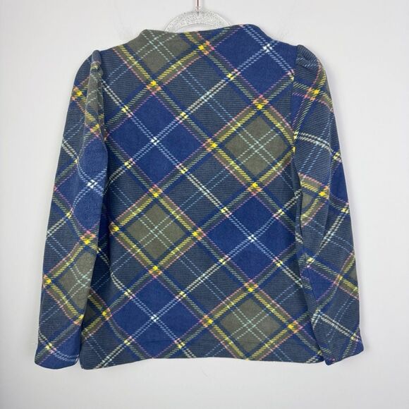 TALBOTS | Fleece Plaid Funnel Neck Sweater Top Green Blue Pink Women’s Size MP - Picture 9 of 10